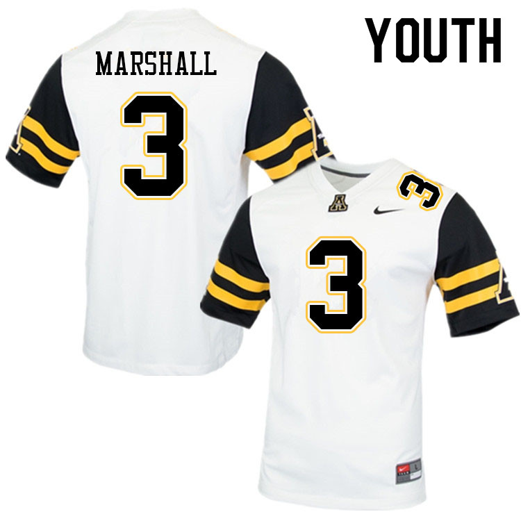 Youth #3 Ahmani Marshall Appalachian State Mountaineers College Football Jerseys Sale-White - Click Image to Close